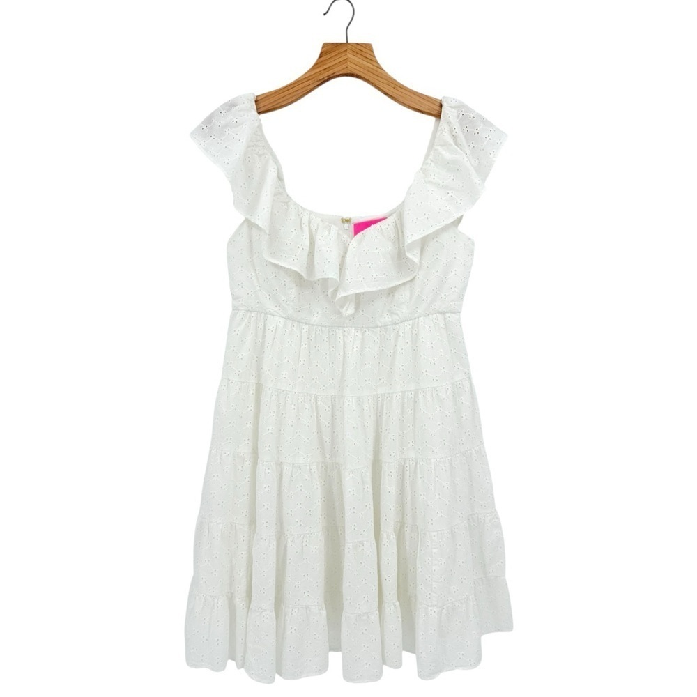 Lilly Pulitzer Emie Babydoll Ruffle Eyelet Dress in White Size 8